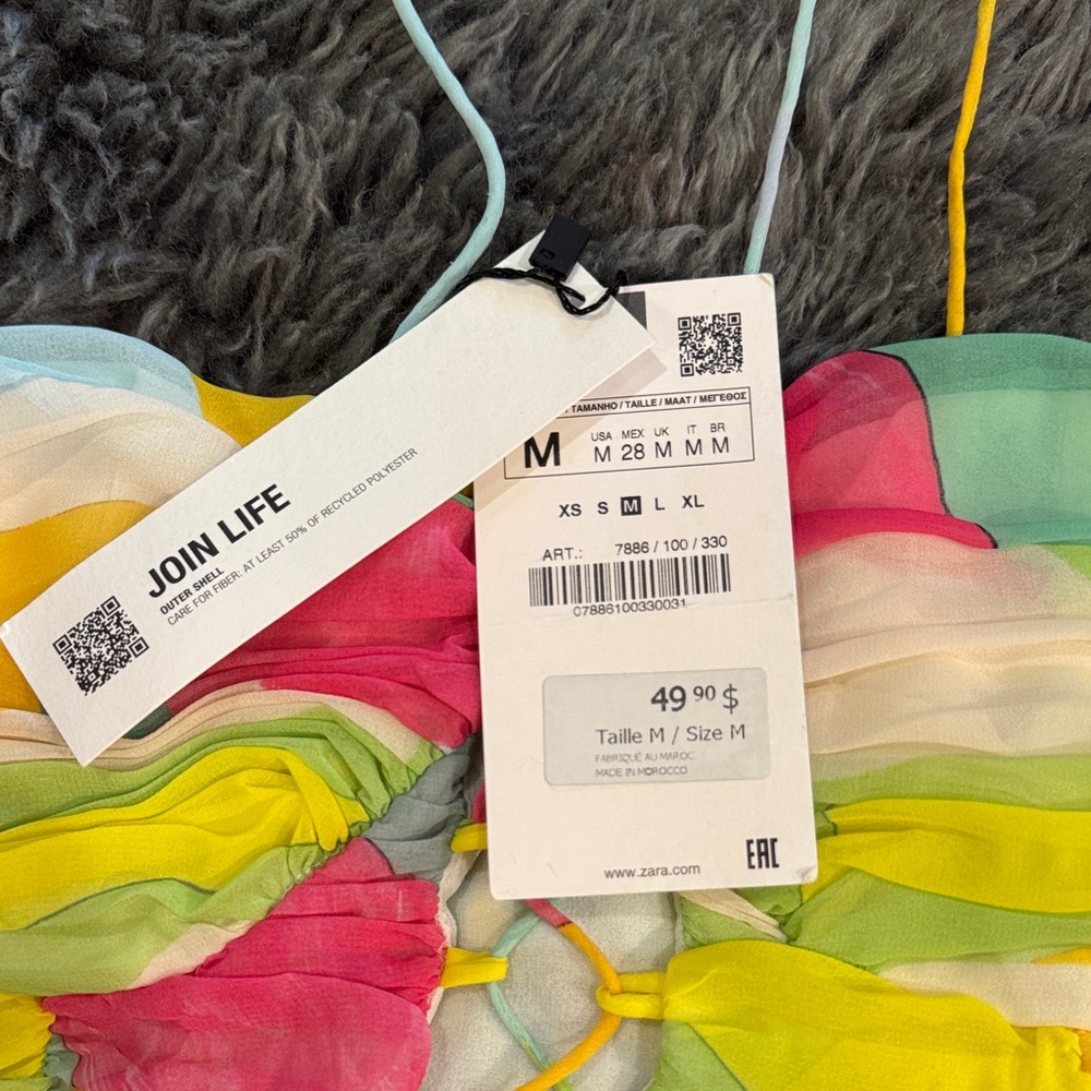 Zara Multicolor Ruched Crop Top - Picture 2 of 4